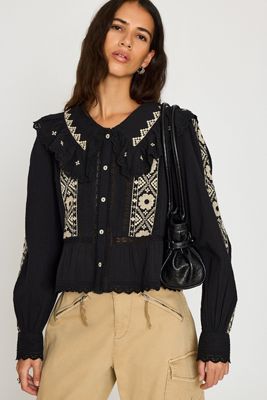 By Anthropologie Long-Sleeve Embroidered Blouse