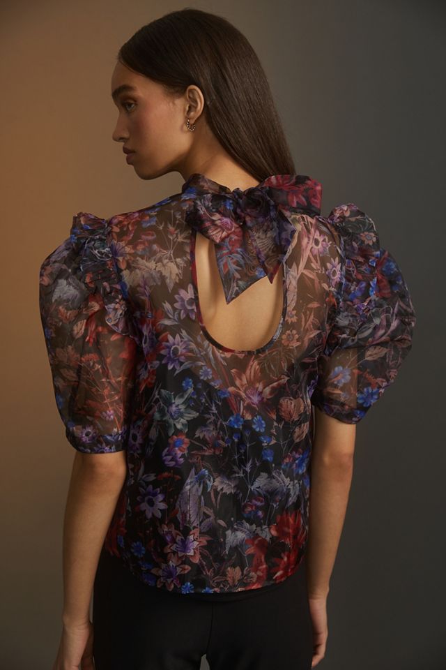 Maeve Puff-Sleeved Organza Blouse #1
