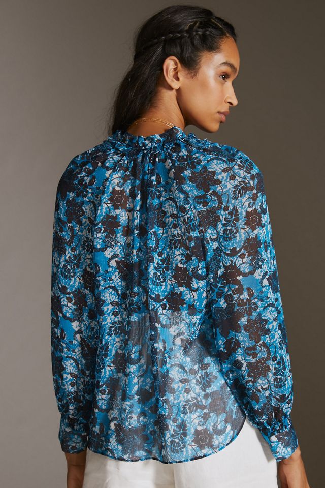 Sheer Printed Peasant Blouse #1