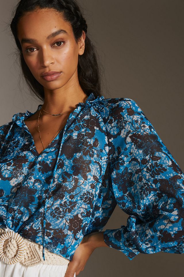 Sheer Printed Peasant Blouse #2