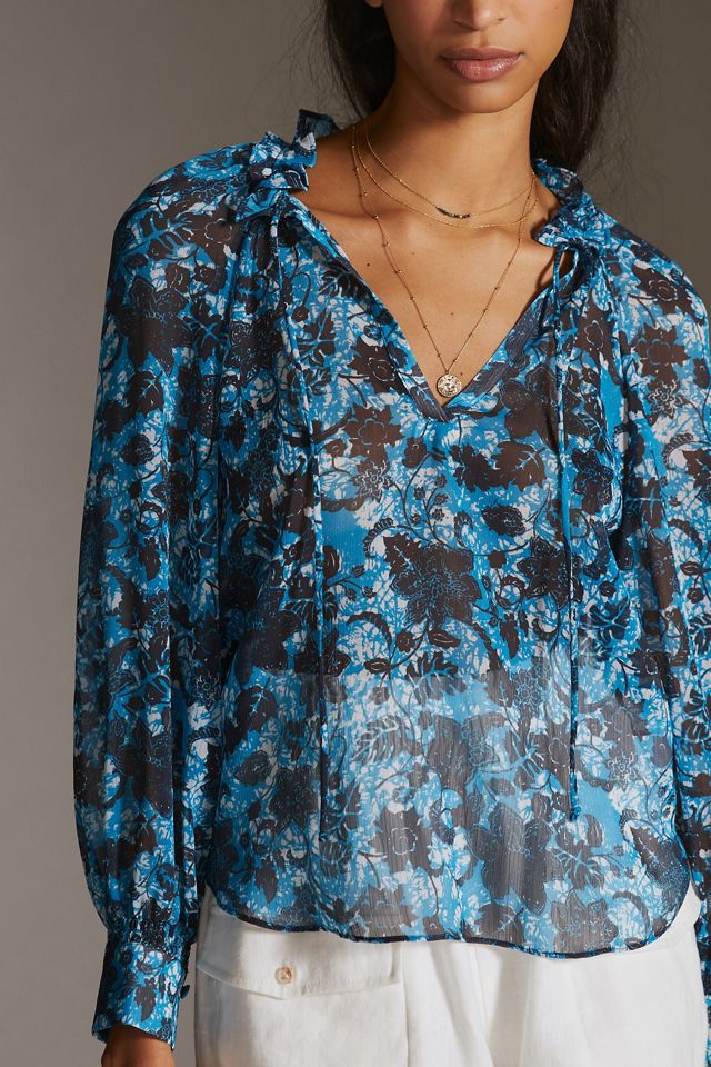 Sheer Printed Peasant Blouse #3