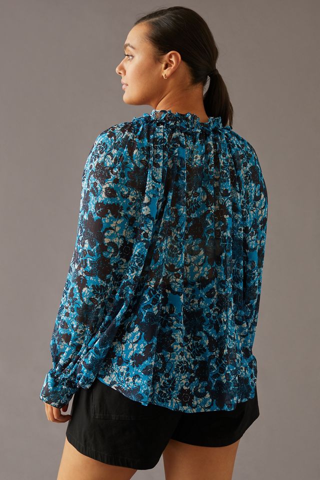 Sheer Printed Peasant Blouse #5