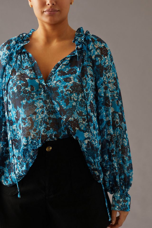Sheer Printed Peasant Blouse #7
