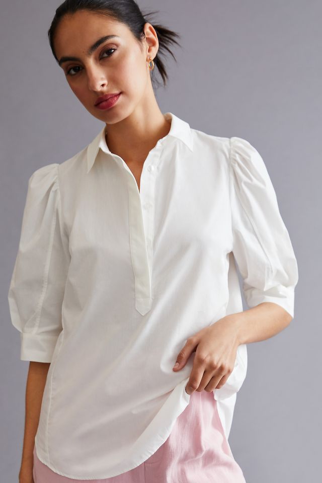 Maeve Poplin Henley Shirt | Anthropologie