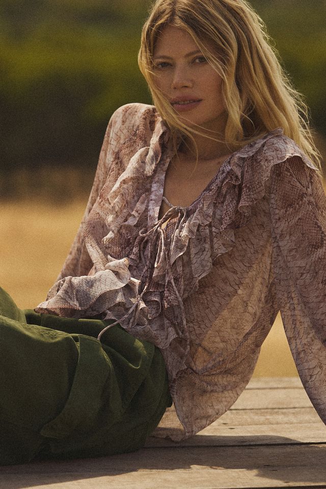 Chemisier à volants et manches longues By Anthropologie #4