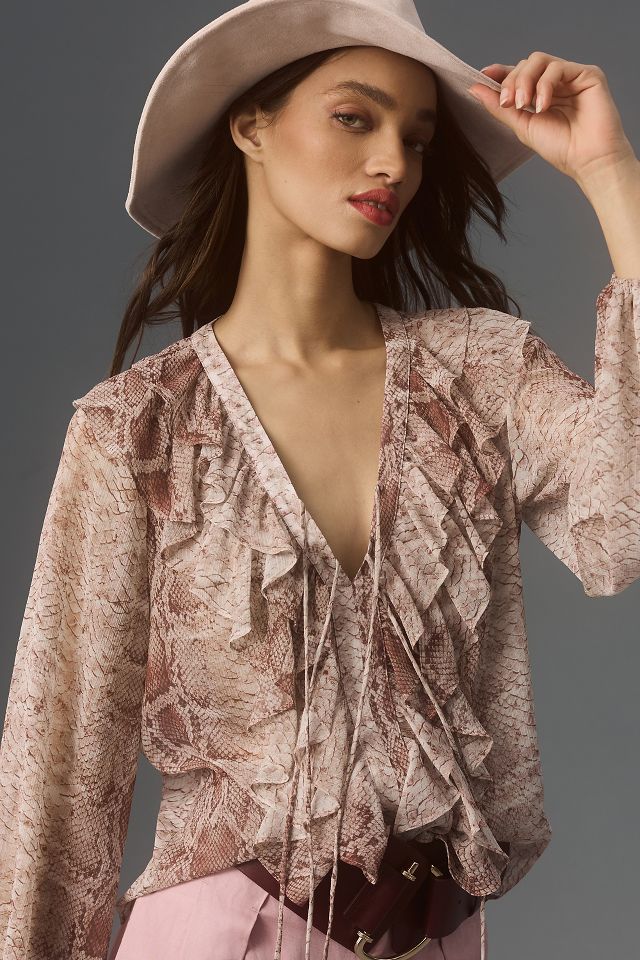 By Anthropologie Long-Sleeve Sheer Ruffled Tunic Dress