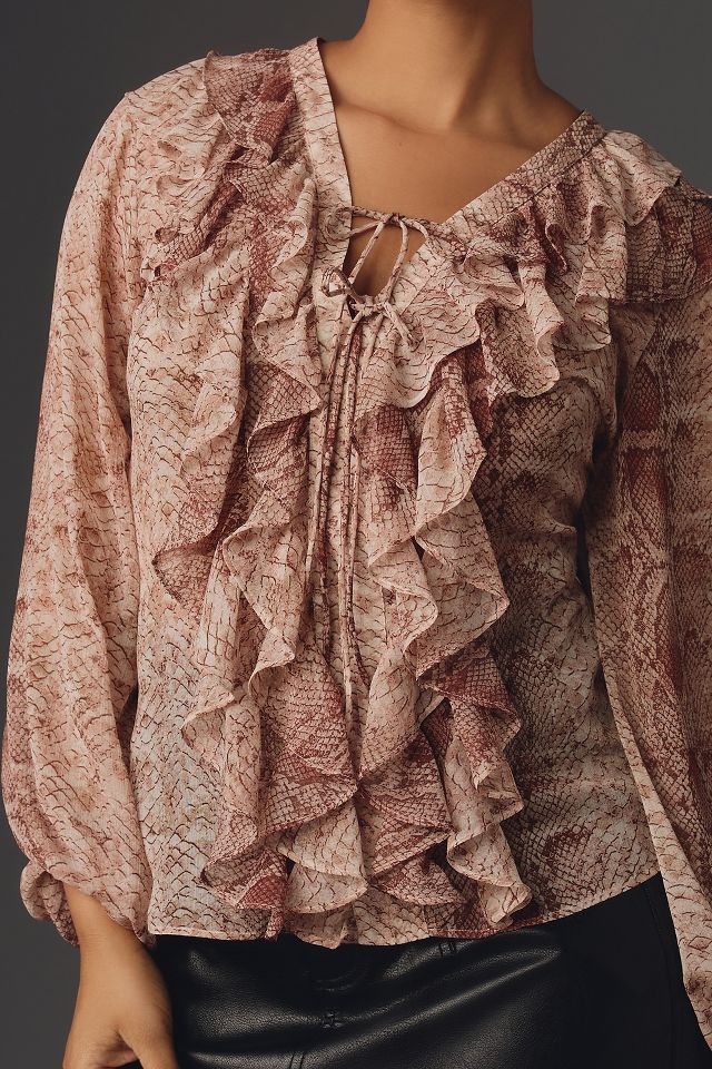 By Anthropologie Long-Sleeve Sheer Ruffled Tunic Dress