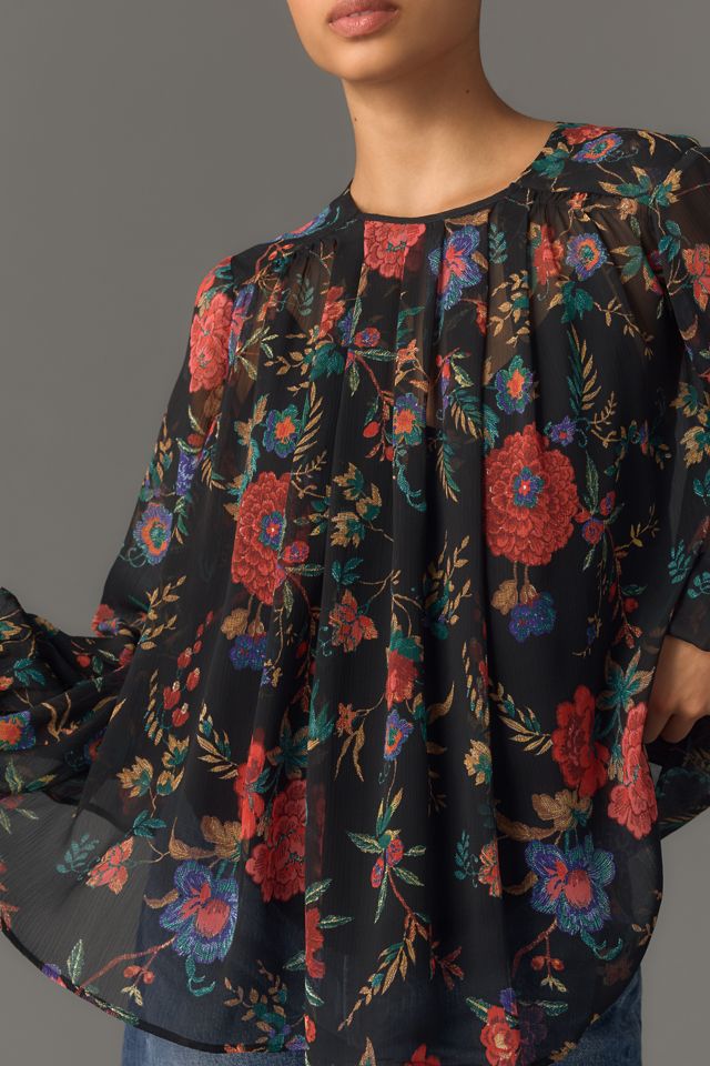 Maeve Long-Sleeve Pleated Peasant Blouse #3