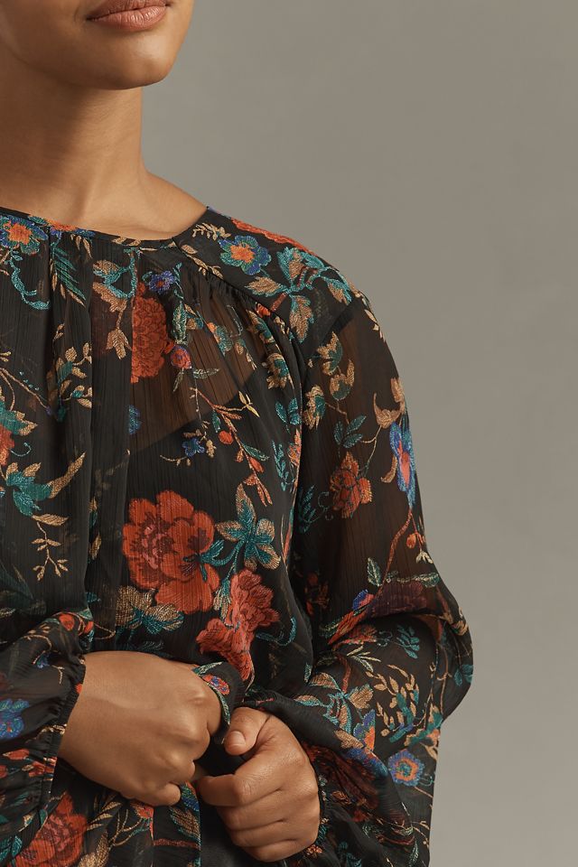 Maeve Long-Sleeve Pleated Peasant Blouse #7
