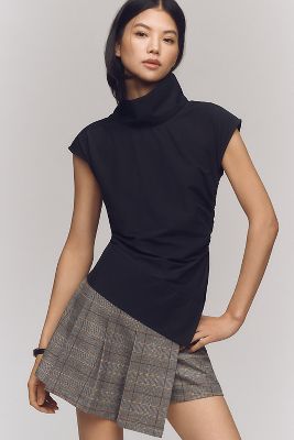 Maeve Mock-neck Asymmetrical Muscle Top In Black