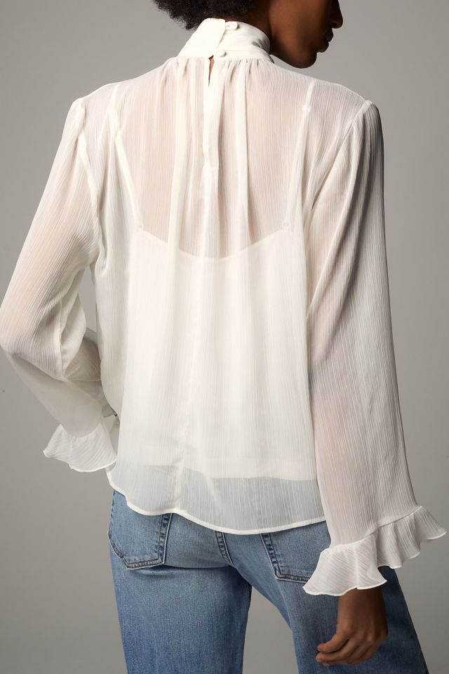 By Anthropologie Long-Sleeve High-Neck Sheer Blouse #1
