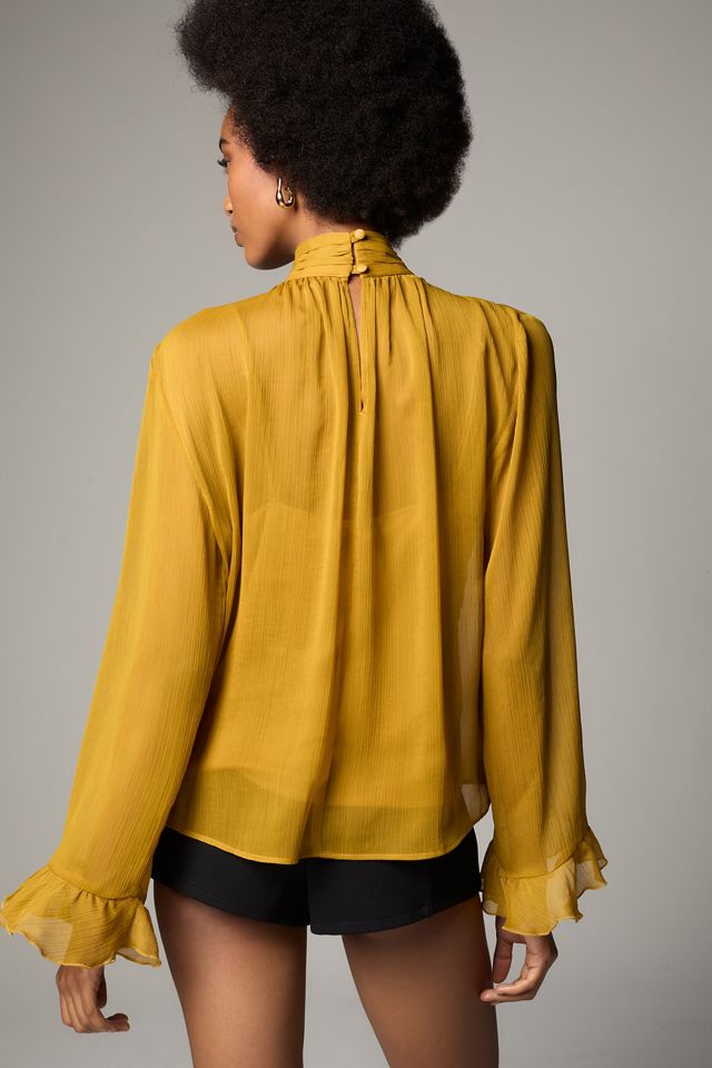 By Anthropologie Long-Sleeve High-Neck Sheer Blouse #1