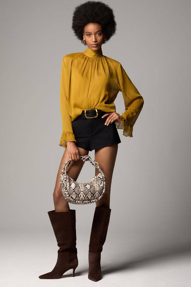 By Anthropologie Long-Sleeve High-Neck Sheer Blouse #3