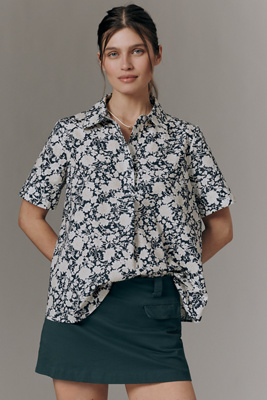 By Anthropologie The Pollie Short-sleeve Swing Blouse In Blue