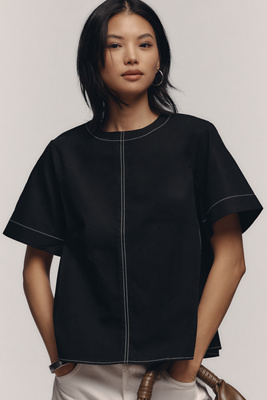 Shop Maeve The Emmy Short-sleeve Swing Blouse By  In Black