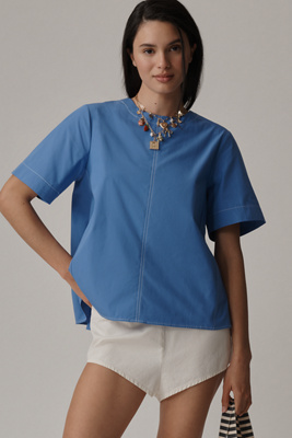 Maeve The Emmy Short-sleeve Swing Blouse By  In Blue