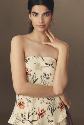 By Anthropologie Silky Waves Strapless Woven Blouse In Multi