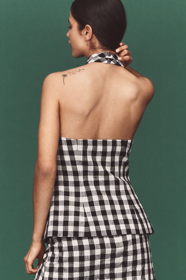 Maeve Linen Blend Gingham Halter Top #1
