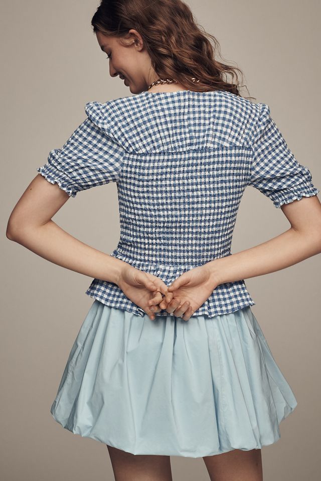 Maeve Smocked-Bodice Puff-Sleeve Blouse #4