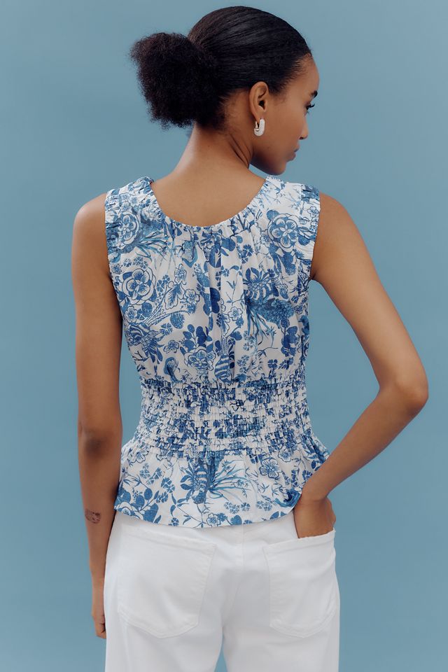By Anthropologie Sleeveless Smocked-Waist Top #2