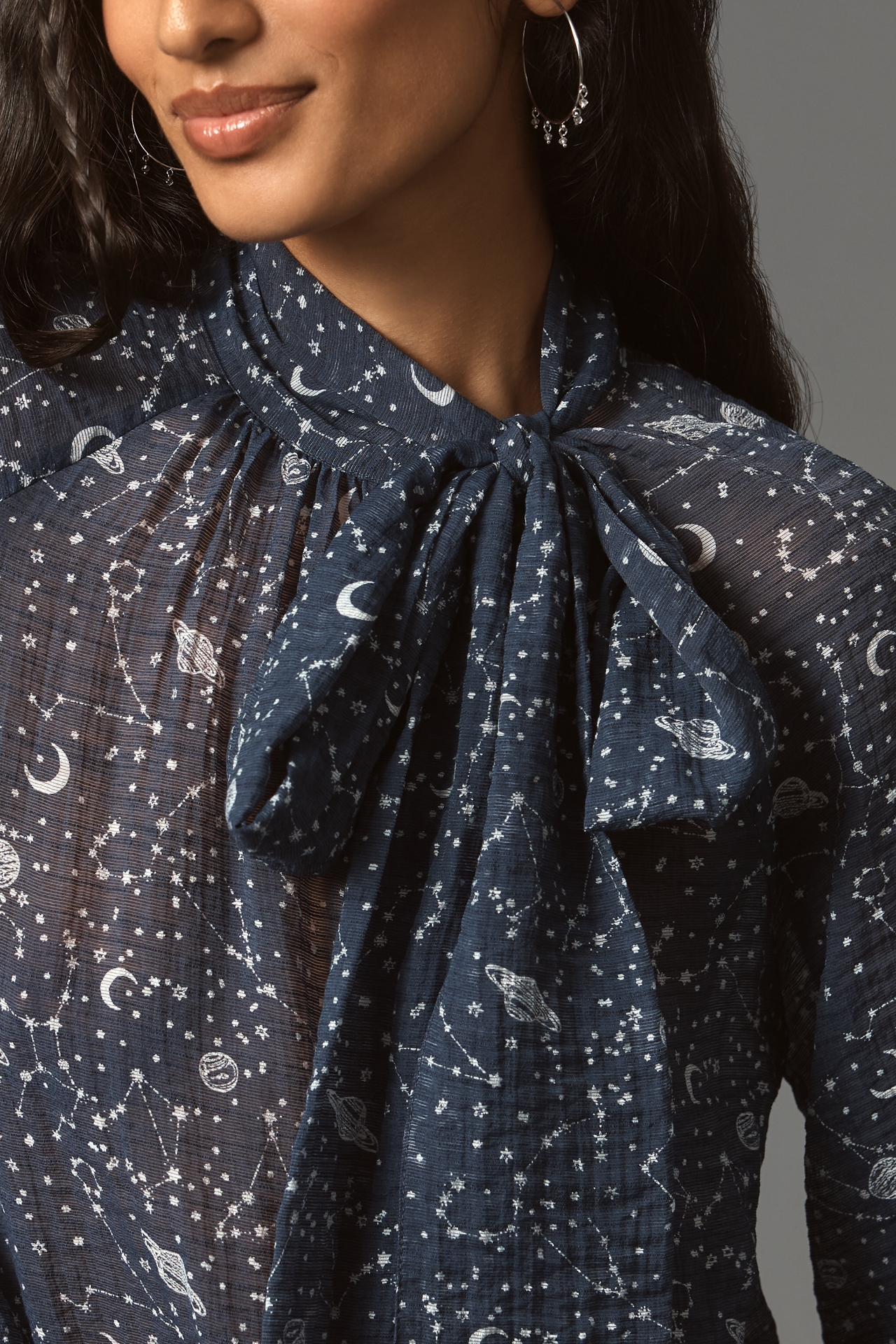 By Anthropologie Organza Tie-Neck Blouse