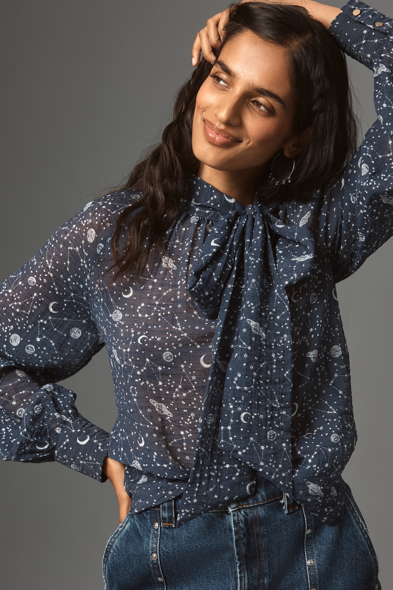 By Anthropologie Organza Tie-Neck Blouse