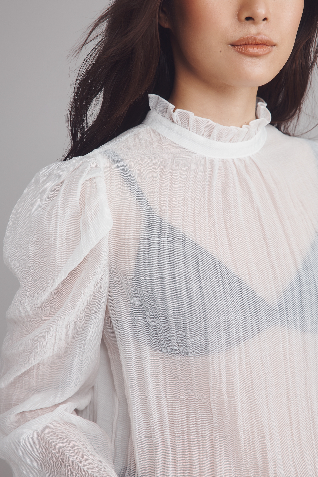Maeve Sheer Mock-Neck Long-Sleeve Blouse