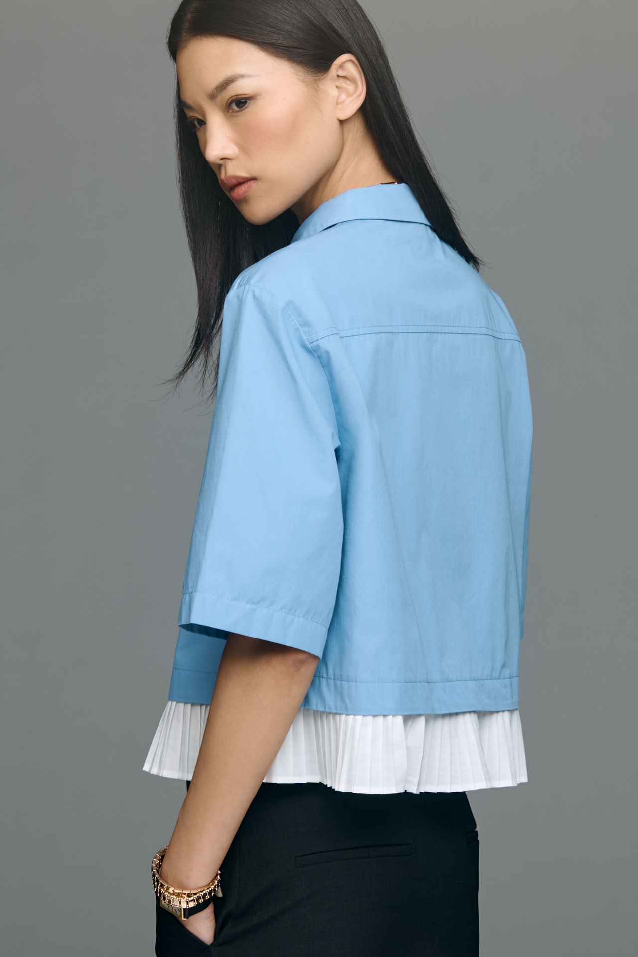 Maeve Short-Sleeve Pleated Hem Top