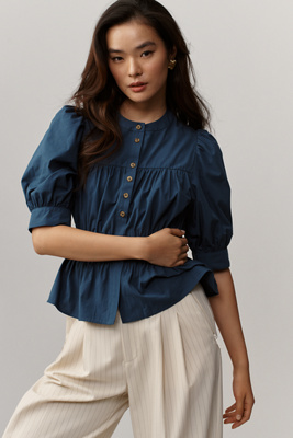 Maeve Puff-Sleeve Buttondown Top