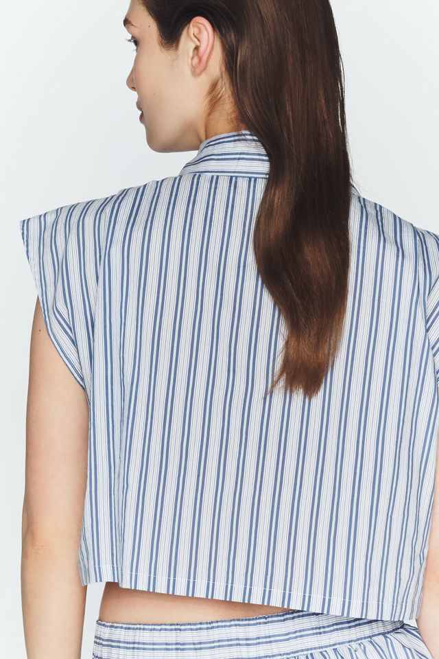 Maeve Cap-Sleeve Crop Buttondown Top #1