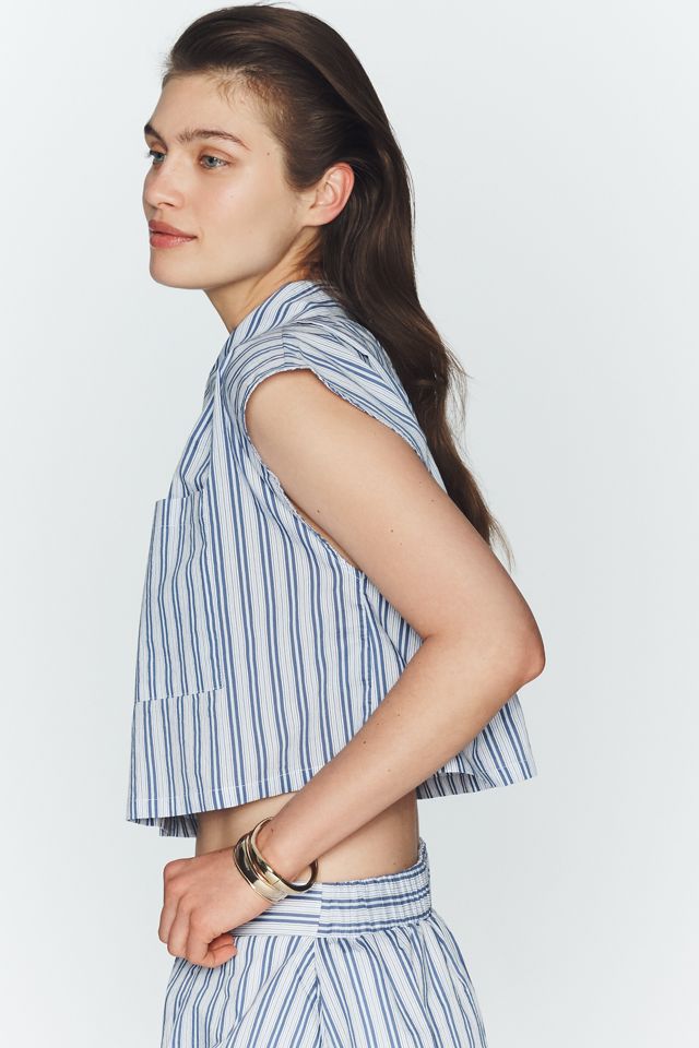 Maeve Cap-Sleeve Crop Buttondown Top #2