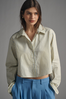 Maeve Back Print Long-Sleeve Crop Shirt