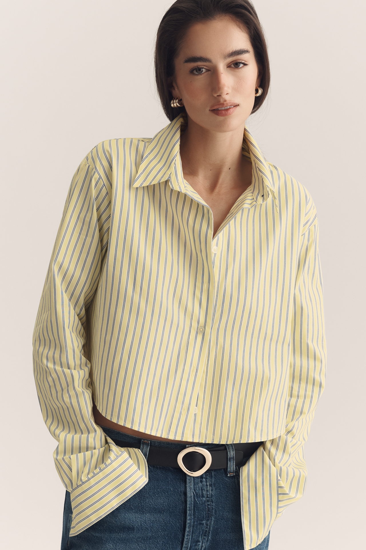 Maeve Cropped Long-Sleeve Buttondown Shirt