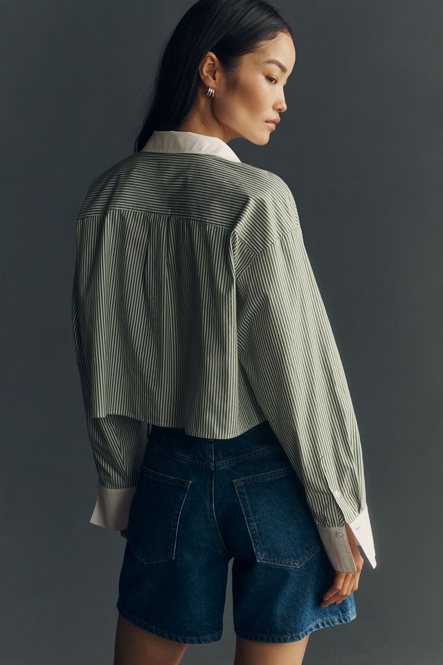 Maeve Cotton Crop Buttondown Shirt #1