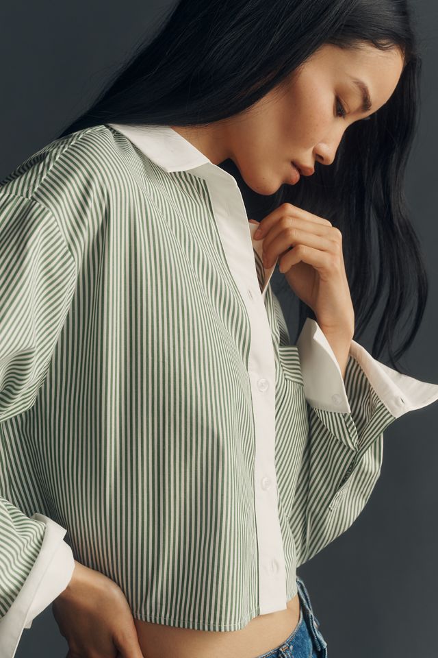 Maeve Cotton Crop Buttondown Shirt | Anthropologie