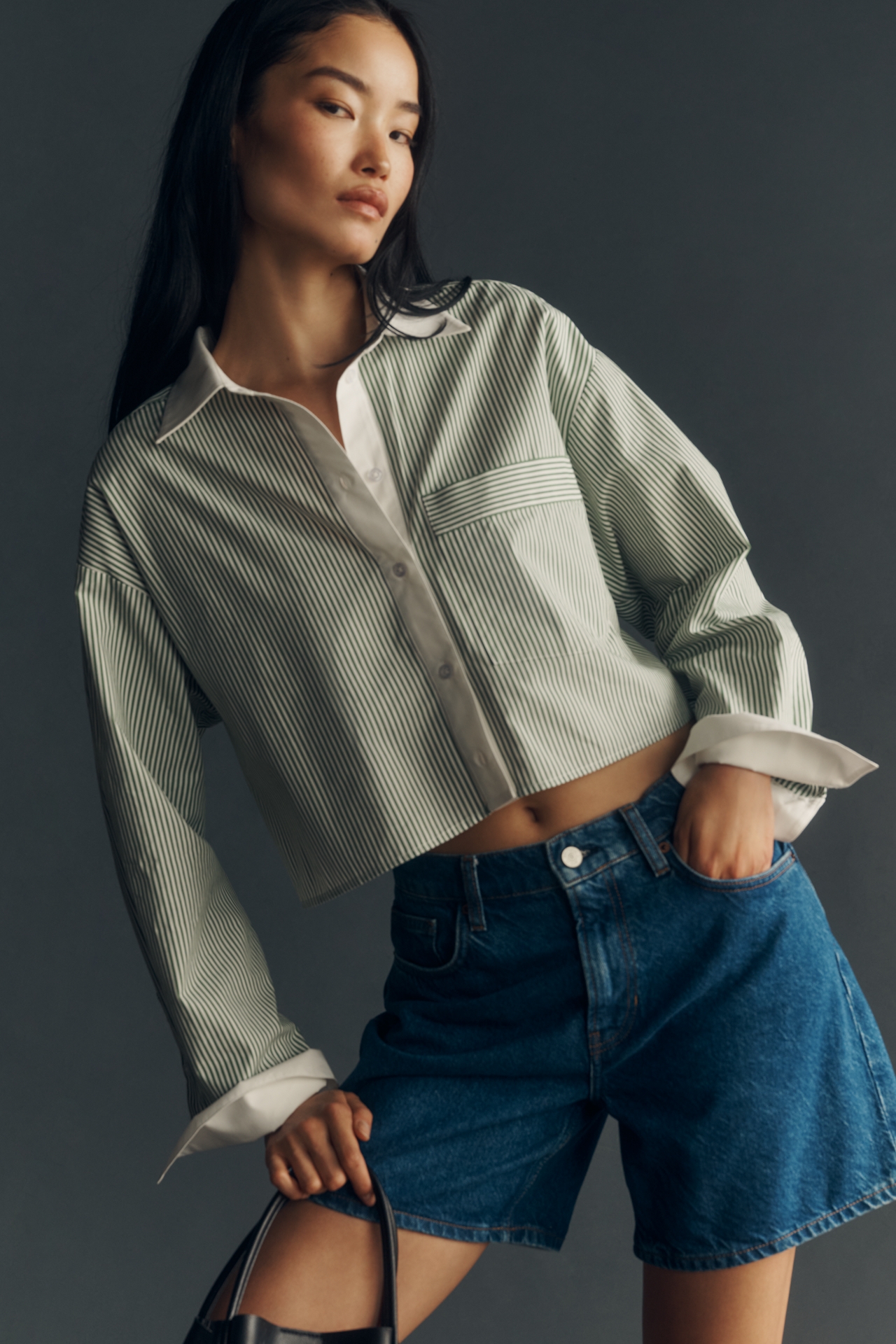Maeve Cotton Crop Buttondown Shirt