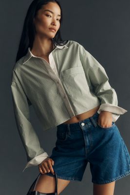 Maeve Cotton Crop Buttondown Shirt