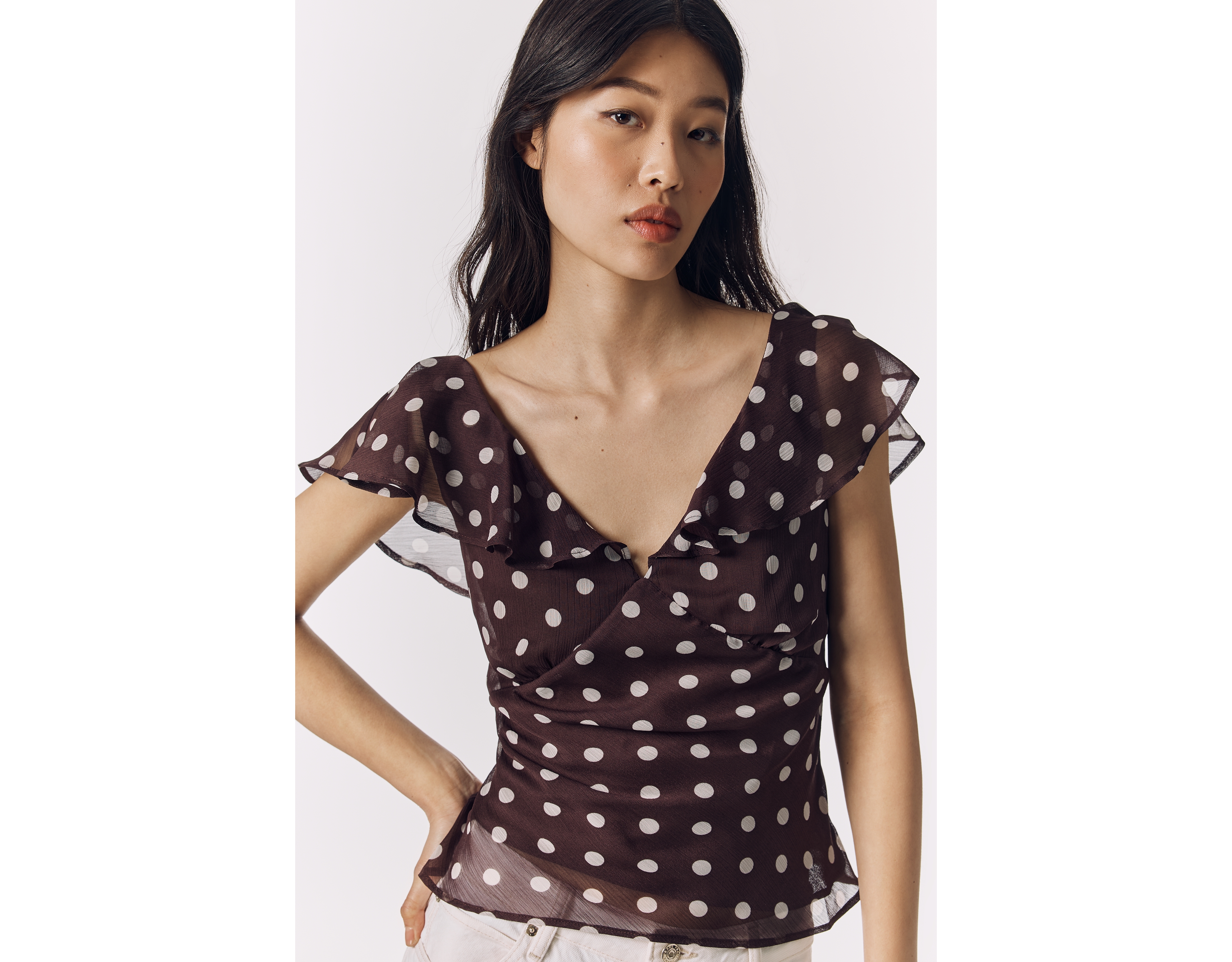 Maeve Sheer Flutter-Sleeve Top