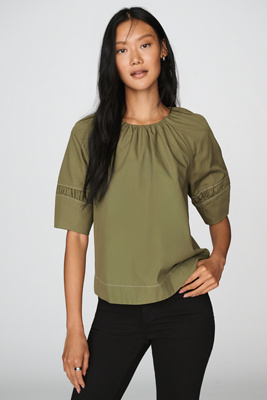 Maeve 100% Cotton Smocked Short-Sleeve Blouse