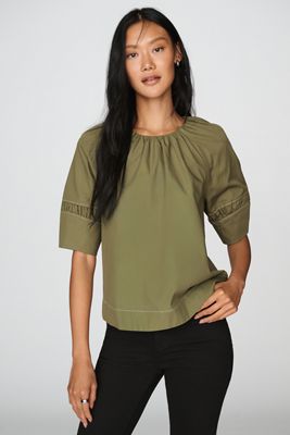 Maeve 100% Cotton Smocked Short-Sleeve Blouse