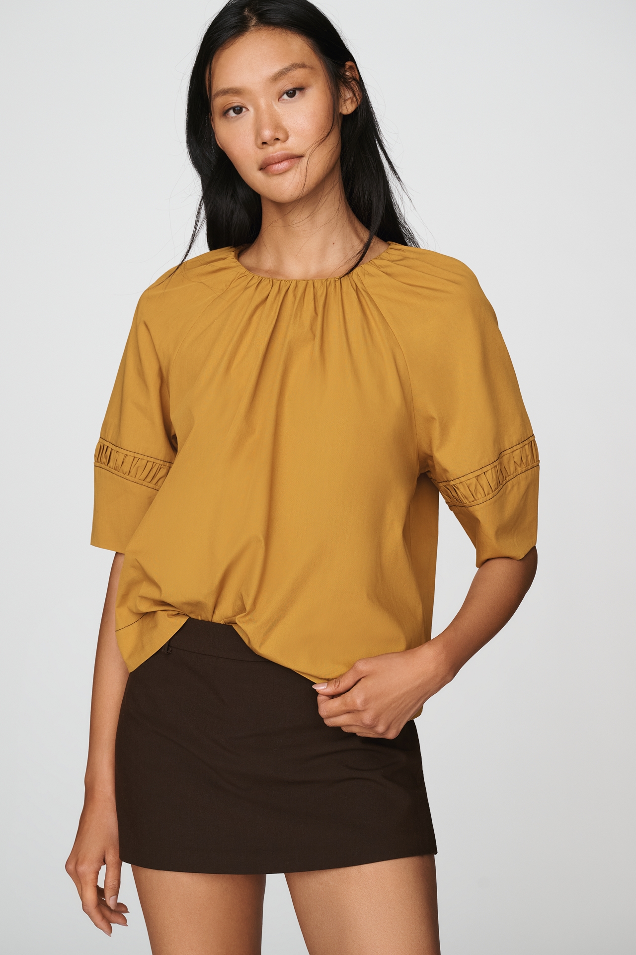 Maeve 100% Cotton Smocked Short-Sleeve Blouse