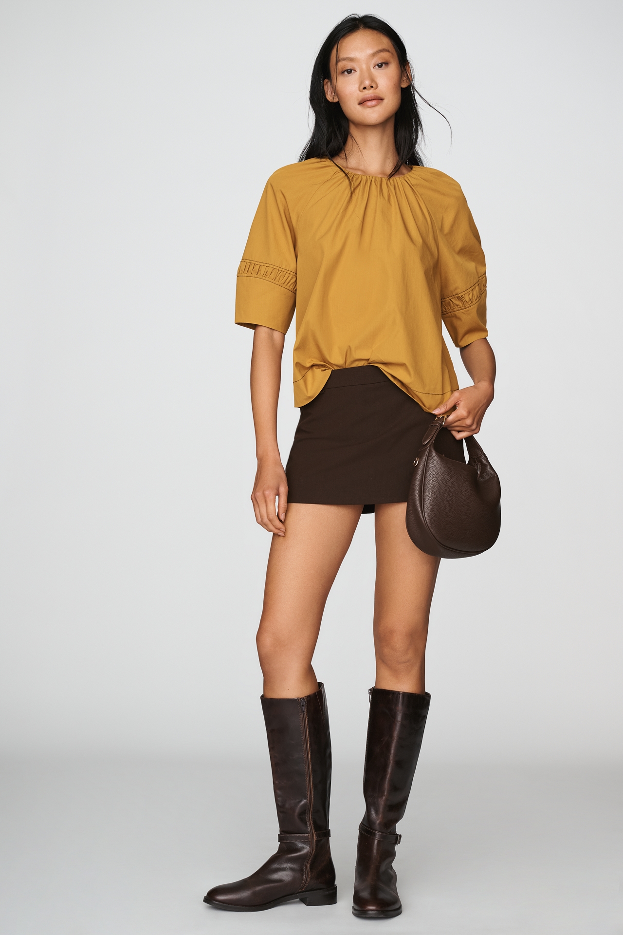 Maeve 100% Cotton Smocked Short-Sleeve Blouse