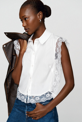 Maeve 100% Cotton Lace Trimmed Dickie Blouse by Anthropologie