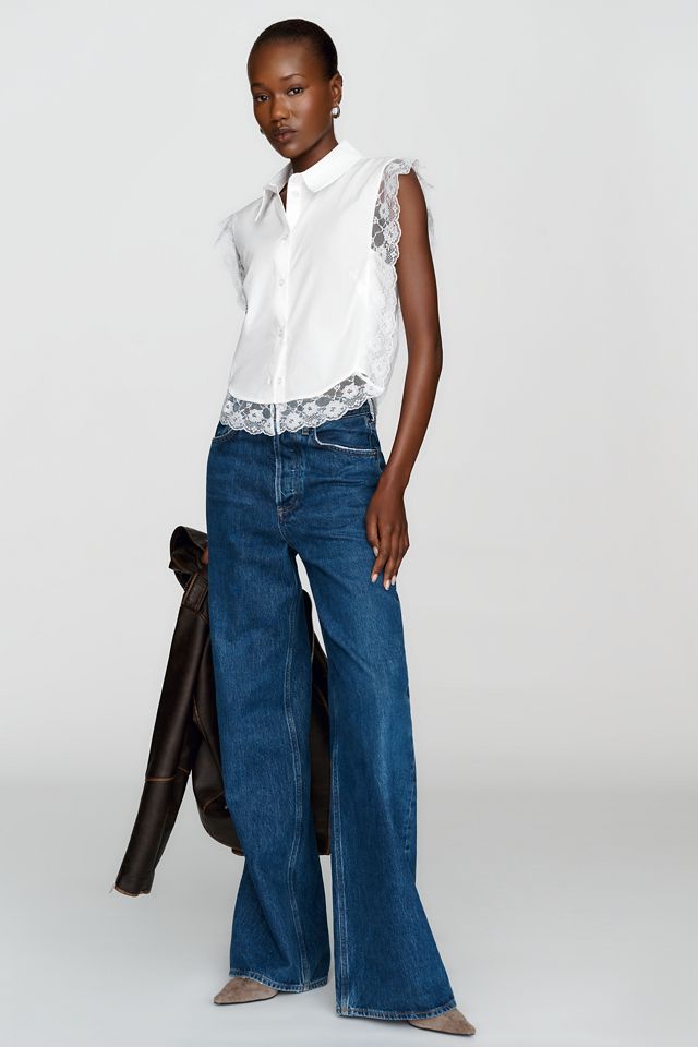 Maeve 100% Cotton Lace Trimmed Dickie Blouse #1