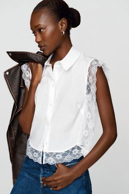 Maeve 100% Cotton Lace Trimmed Dickie Blouse