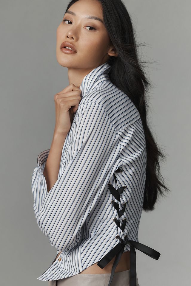 Maeve Lace-Up Buttondown Shirt #1