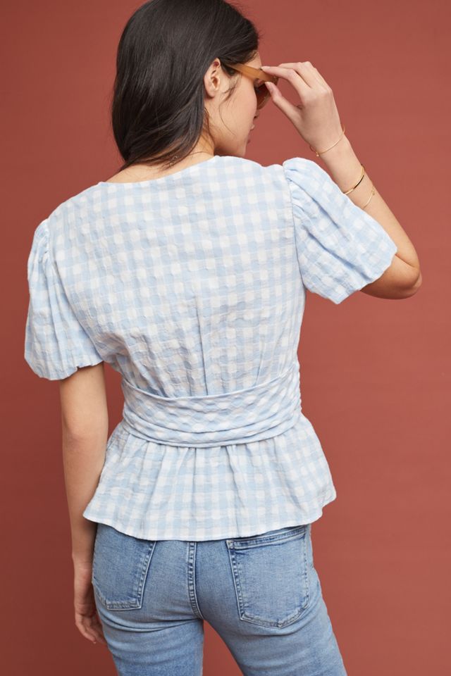 Gingham Puff-Sleeved Blouse #1