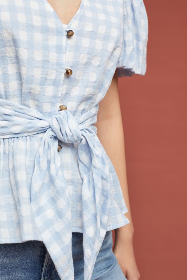 Gingham Puff-Sleeved Blouse #2