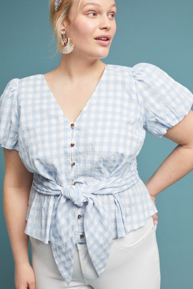 Gingham Puff-Sleeved Blouse #6