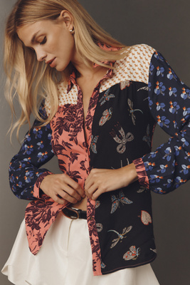 Maeve Alida Contrast Buttondown Shirt In Blue